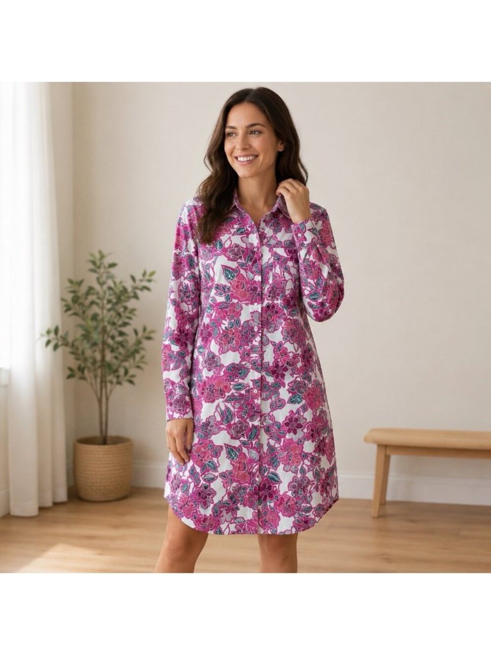 Karen Kane Small Pink Floral Cotton Shirtdress USA Botanical Feminine NWT